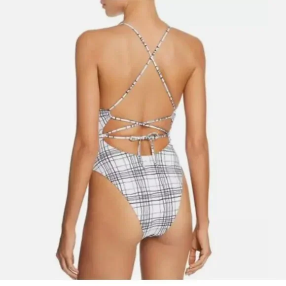 Dolce Vita Women's PLAID Mirage One Piece Swimsuit Black/White Size L 00987